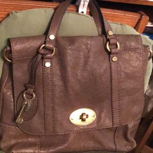 Fossil Brown Leather Clasp Tote Purse